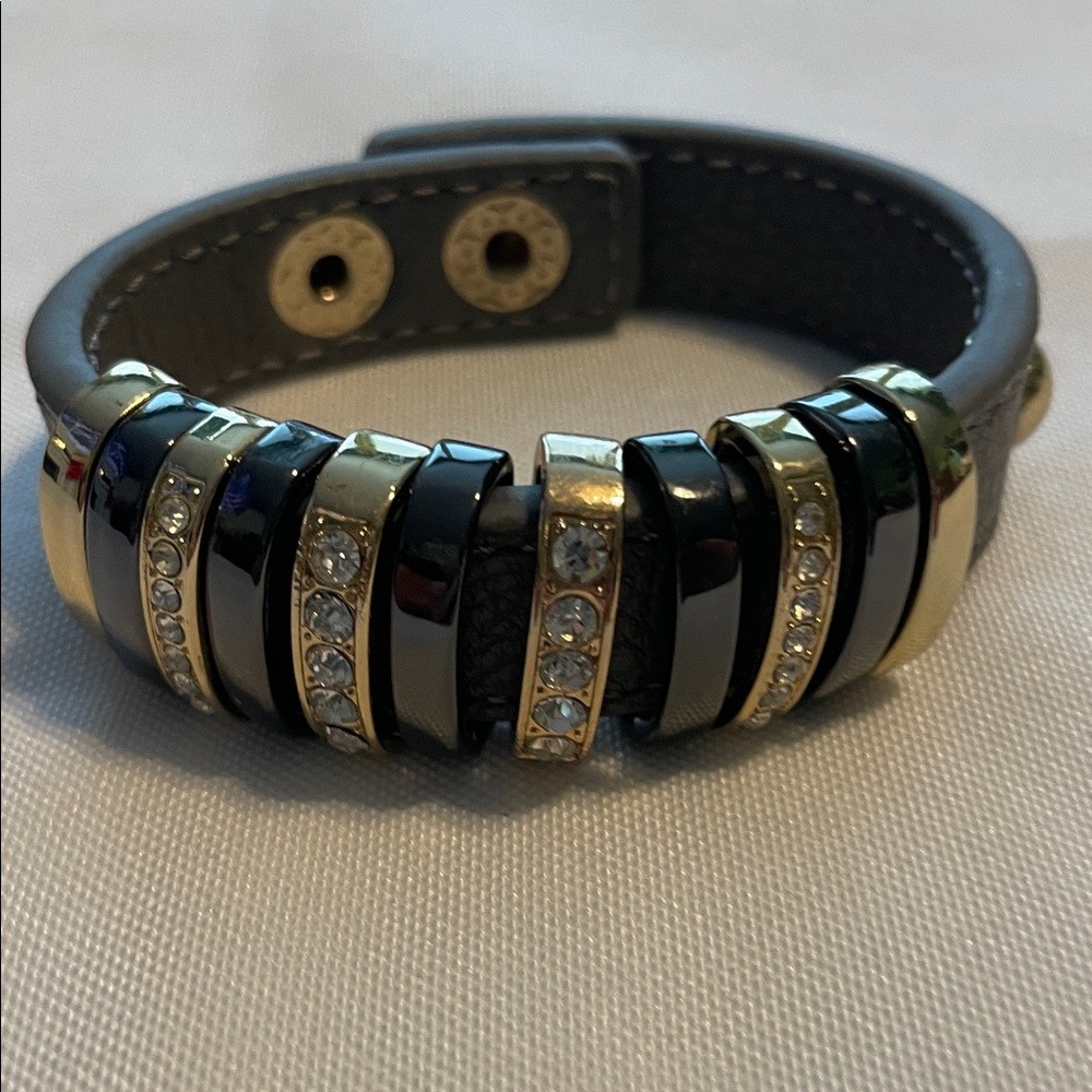 Black and Gold green Bracelet with Rhinestones